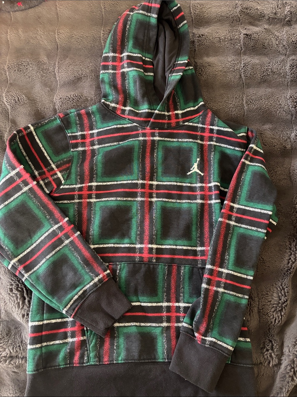 Jordan Kids Black Green Red Plaid Hoodie